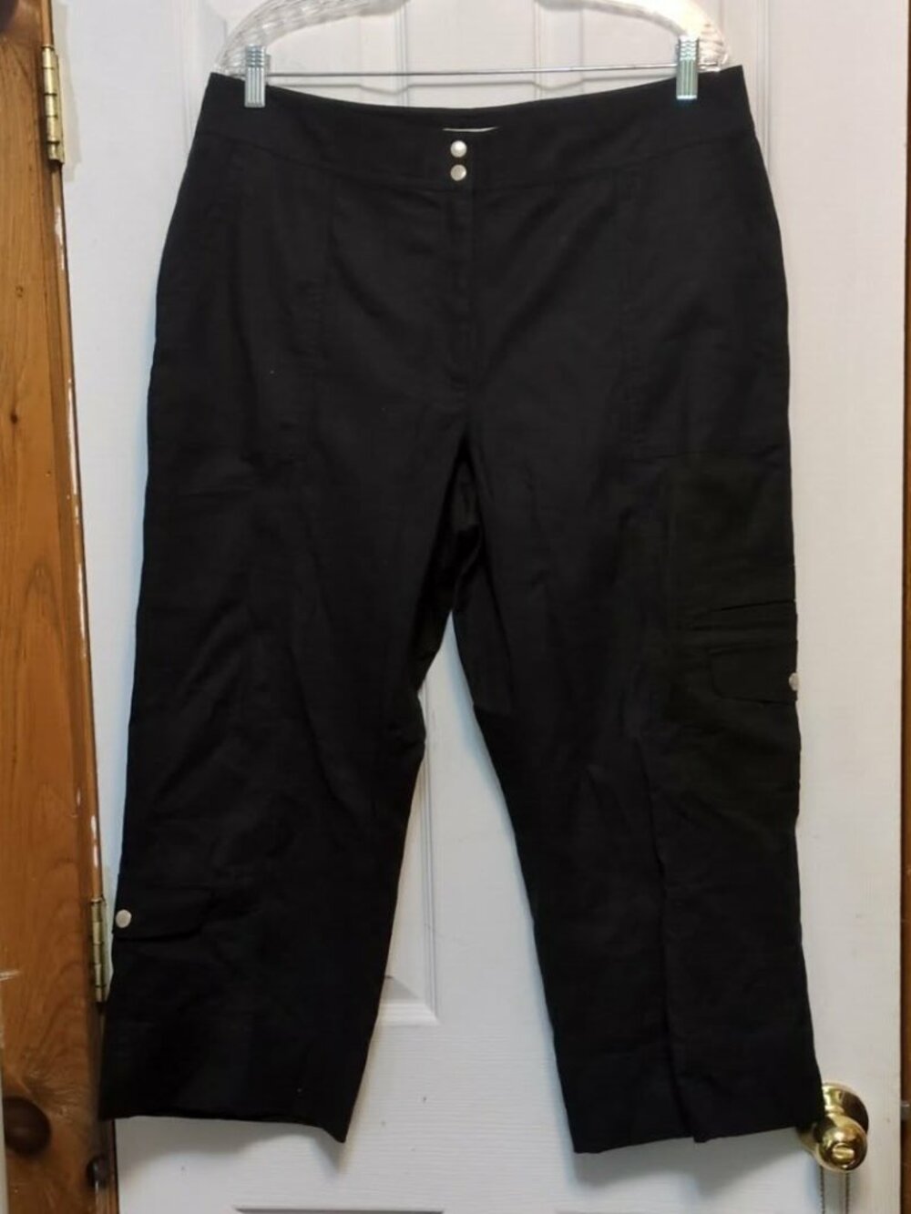 Coldwater Creek Black Cropped Cargo Pants Womens Sz 16 Capri Utility Y2K Cotton
